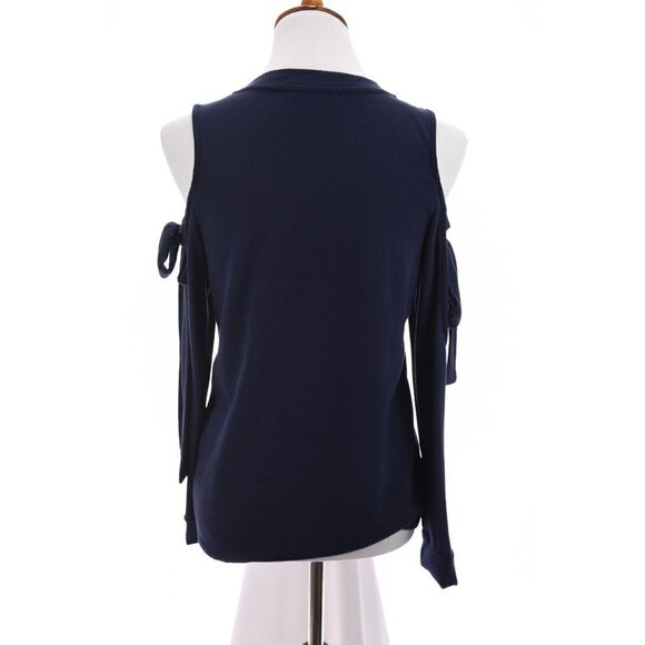Pleione Womens Cold Shoulder Tie Sleeve Sweatshirt Top Blue Sz XXSP Petite 2XS - Picture 6 of 9